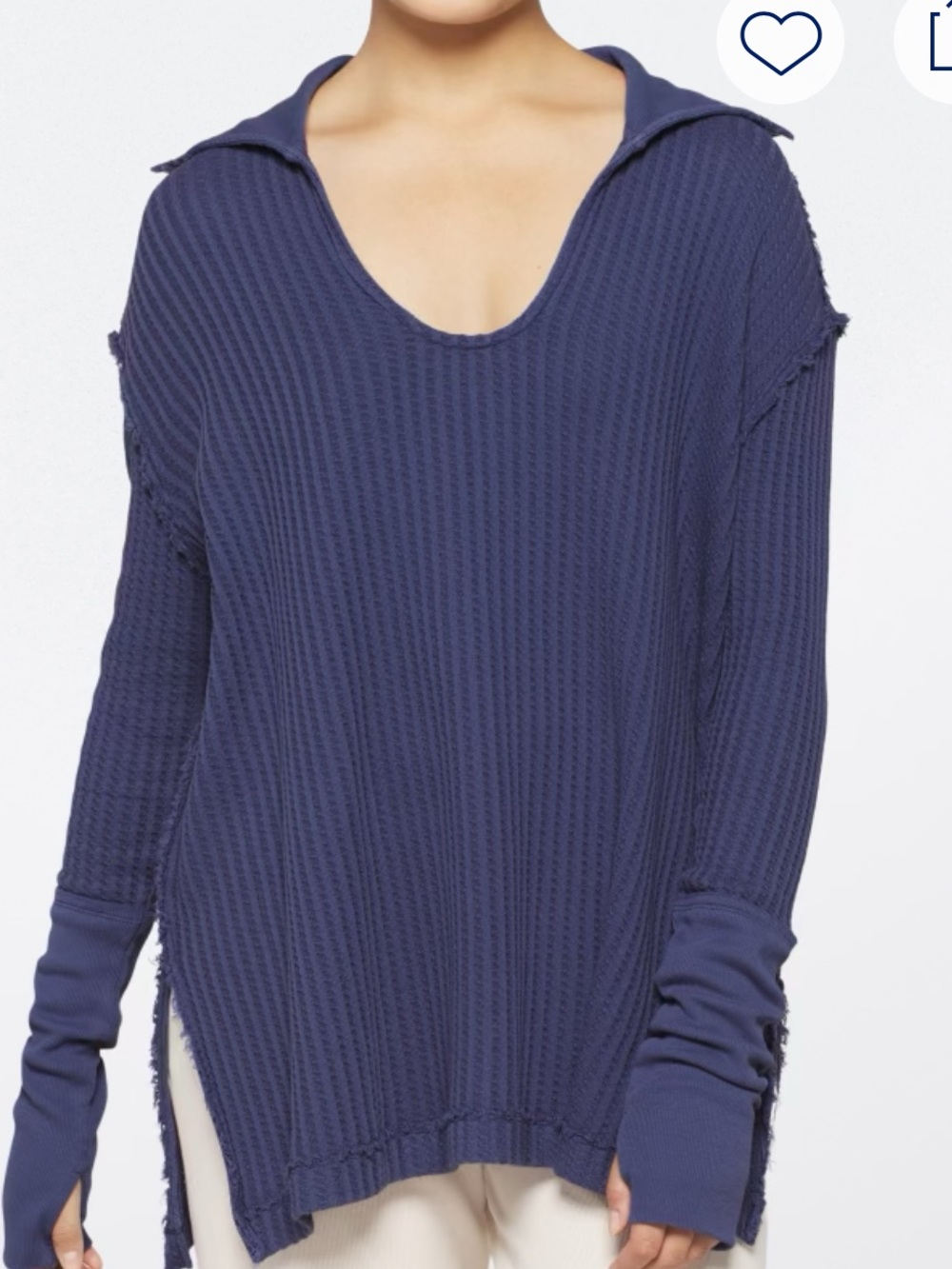 Free People Raymond Scoop-Neck Thermal Sweater in Navy